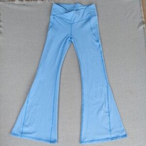 Fabletics Flare Leggings Womens L Blue PureLuxe Crossover Waist Yoga Pant Pocket